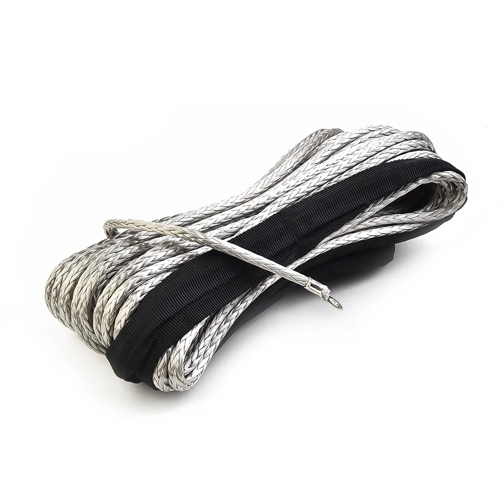 15M Winch Rope ATV UTV High Strength Synthetic Winch Line Cable Rope Tow Cord With Sheath Gray Applicable To Most Cars, SUV, ATV