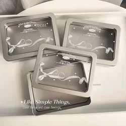 1Pc Ballet Style White Ribbon Transparent Window Iron Box Kpop Photo Card Girls Small Items Storage Box Dustproof Desk Organizer