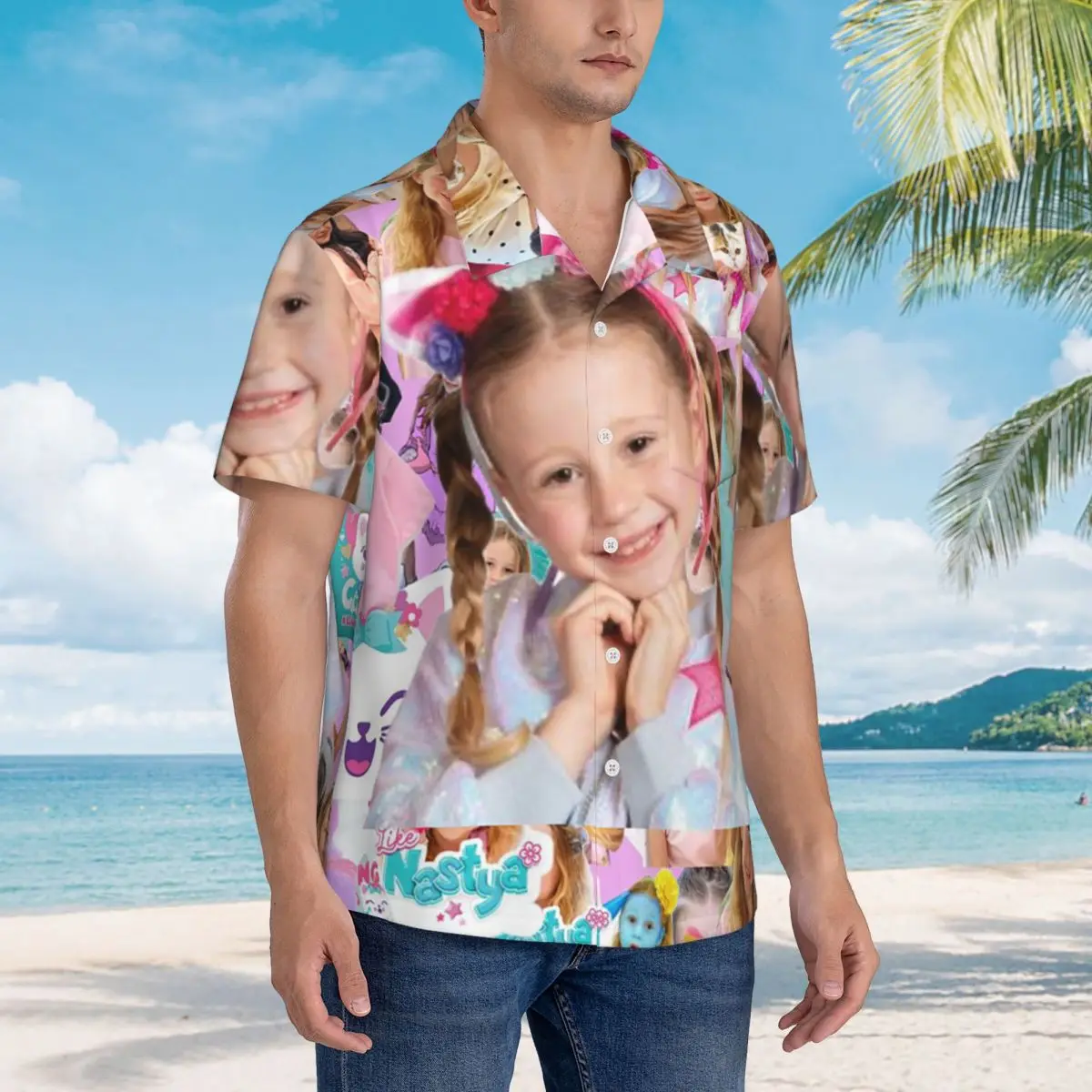 

Cute Like Nastya Kawaii Cartoon Hawaiian Shirts Fashion Men Short Sleeve Shirt for Summer Beach Men's Button Tops