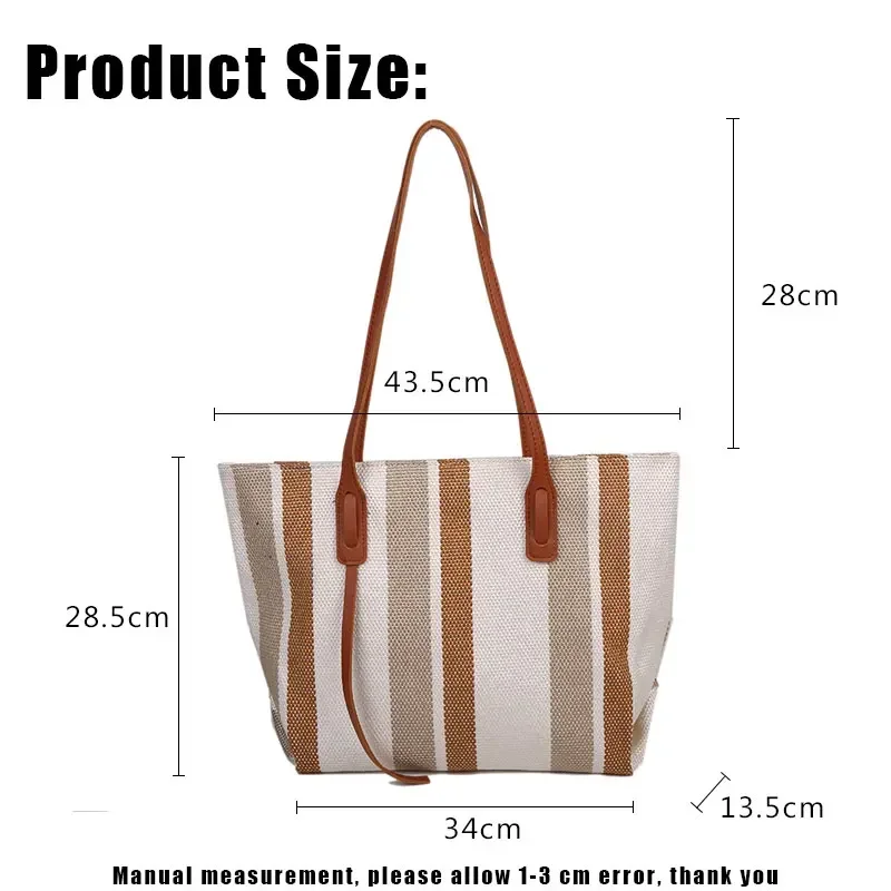 Female Shoulder Bags Large Capacity Cloth Handbag Tote Ladies Simple Canvas Stripes Women Fashion Bag New Adjustable