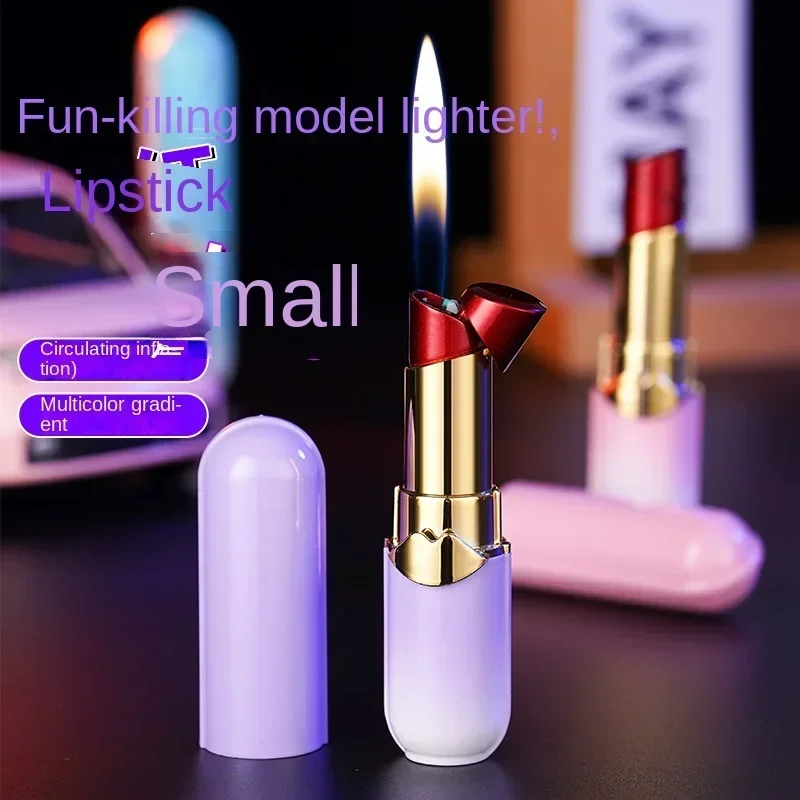 Personalized gradient lipstick lighter with creative personality, windproof open flame, high aesthetic value gas lighter