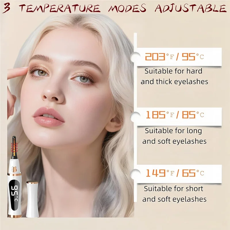 【RABATT】Upgraded LED Screen Eyelash Curler Heated With 5-Second Heating And 3 Temperature Modes To Prevent Burn Long-Lasting
