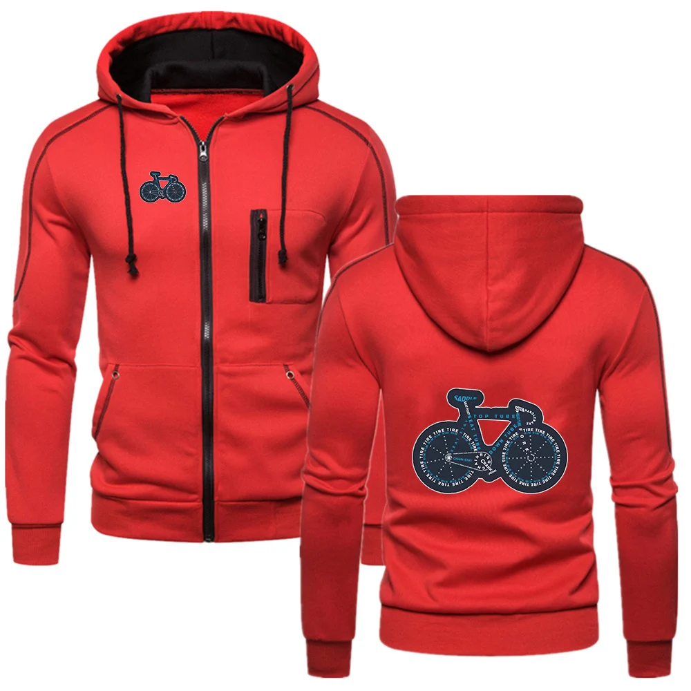 2025 Bicycle Anatomy Shirt Cute Cycling Is Life Man's Solid Color Zipper Drawstring Hoodies Spring And Autumn Sports Jacket