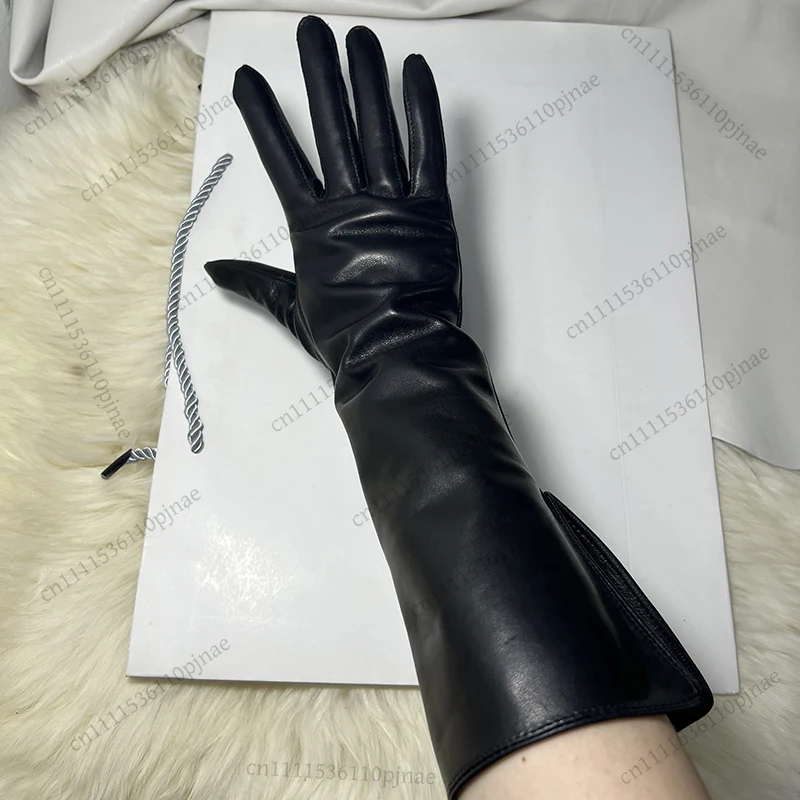 

Double-sided Sheepskin Gloves 35cm40cm Long Opera Gloves Lapeled Cuff Slit And Fattening Enlarged Men's Women's Sizes