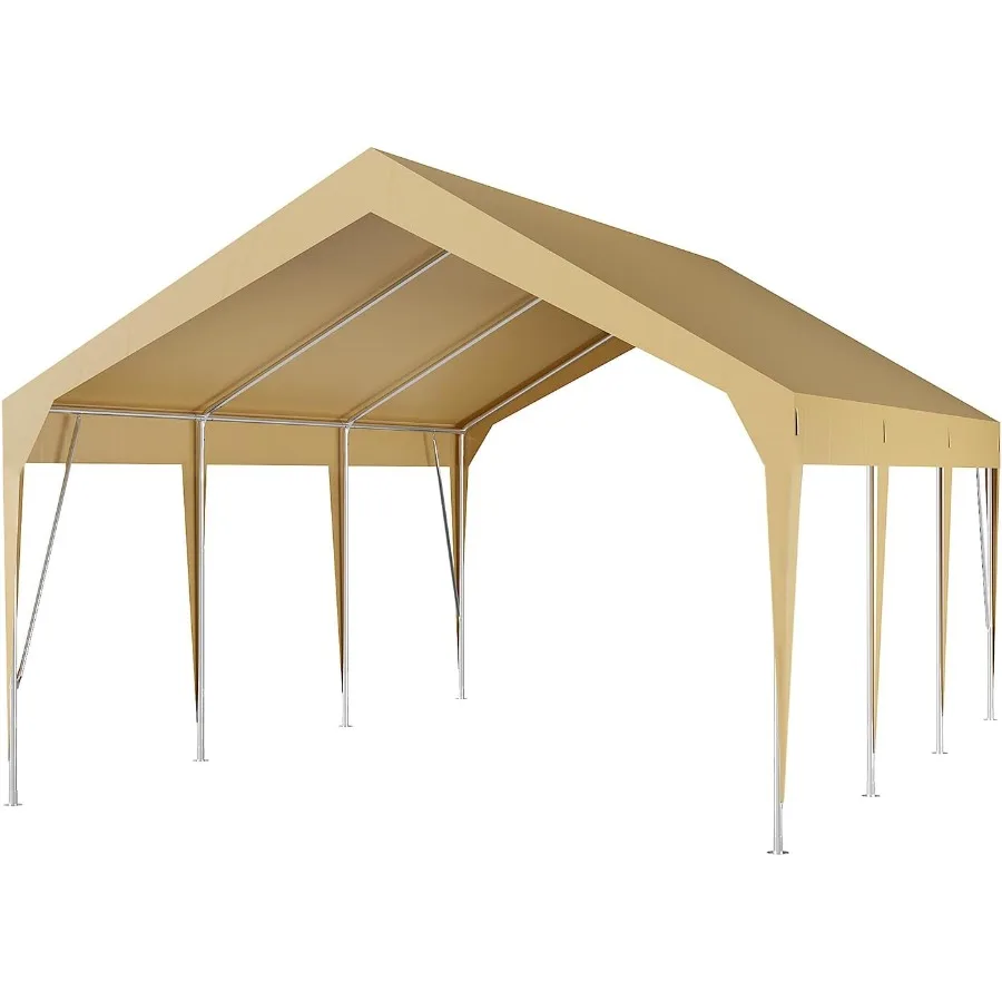 Car Port - Portable Garage Car Canopy for Outdoor Storage, Heavy-Duty Polyethylene, Gray, Easy Setup Waterproof Weather Resista