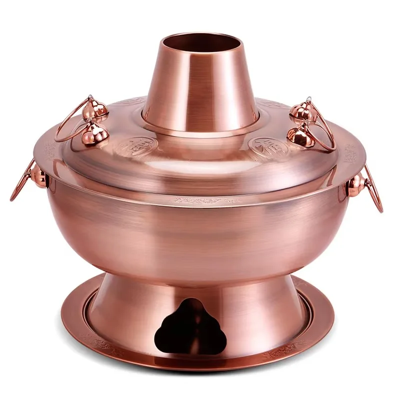 

Deluxe Chinese Style Stainless Steel Charcoal Hot Pot 28/32/34/36 Cooking Copper Thai Shabu Pot