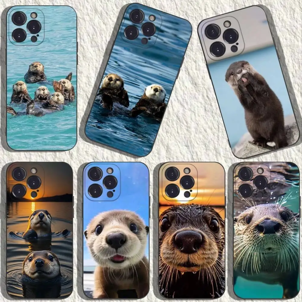 

Cute Sea Otters Phone Case For iPhone 16,15,14,13,12,11 Plus,Pro Max,XS,X,XR,SE,Mini,8,7,Soft Silicone Black Cover