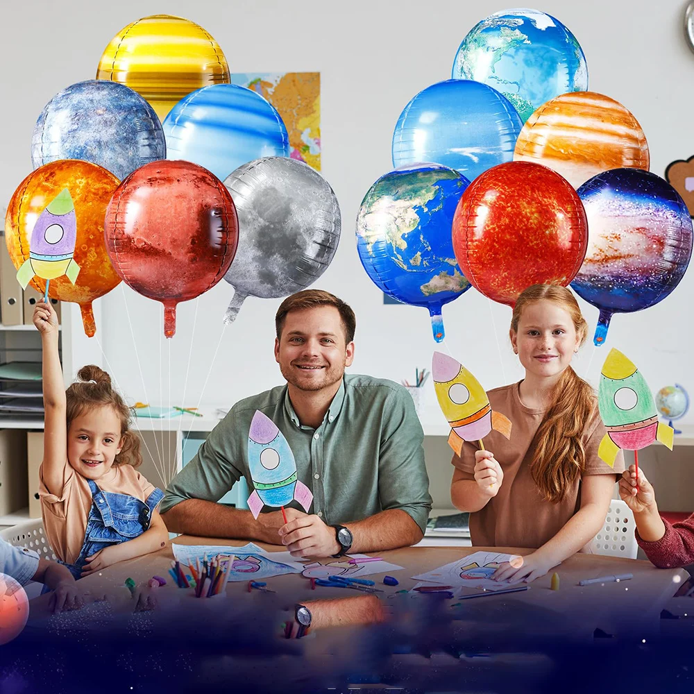 

12Pcs Solar System Party Balloons Planet Earth Sun Moon Space Educational Toy for Children Birthday Decor 4D Helium Foil Ballon