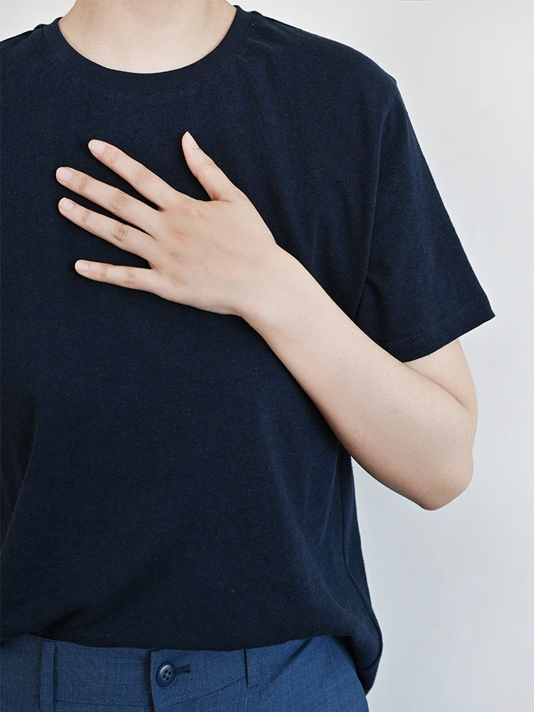 

Cotton Linen Basic ort Sve round Ne T-irt Loose Fit Boting Top Night Blue Casual Sle Women's Summer Tee