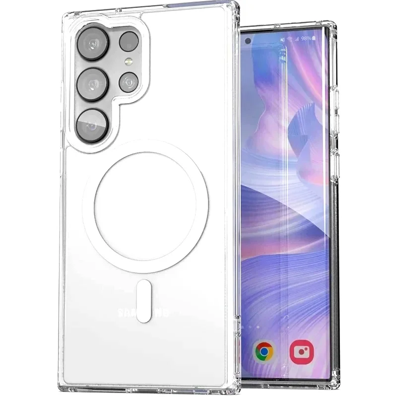 Fashion Clear Magnetic Magsafe Wireless Charge Case for Samsung Galaxy S25 S24 S23 S22 S21 S20 Plus FE Ultra Anti-drop Cases