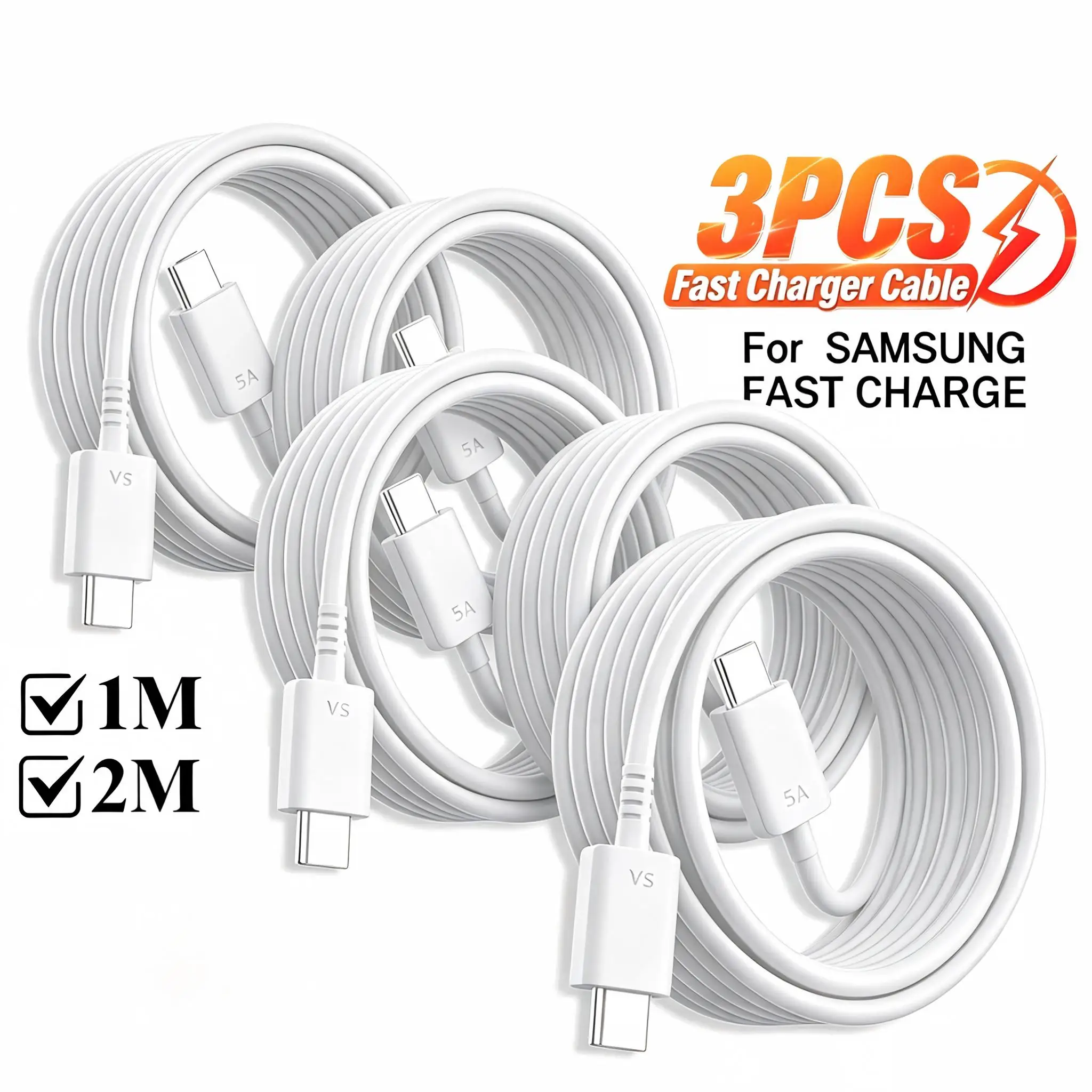 3PCS 45W USB Type C Data Cable For Samsung Galaxy S26 S23 S25 Ultra Plus Note 20 A54 5A Fast Charging PD Dual Type-C Charge