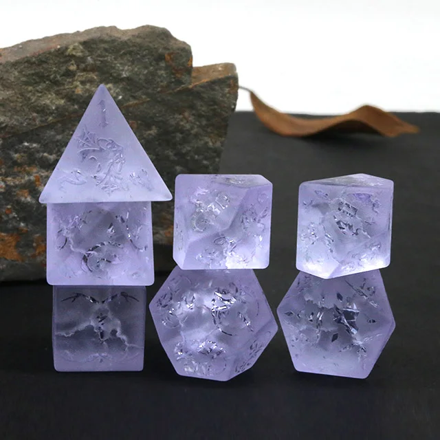 High Quality 7pcs/set Natural Jade Dice Set Multi-Color Options Polyhedral For Dungeons Dragons Games Lightning Glass Design