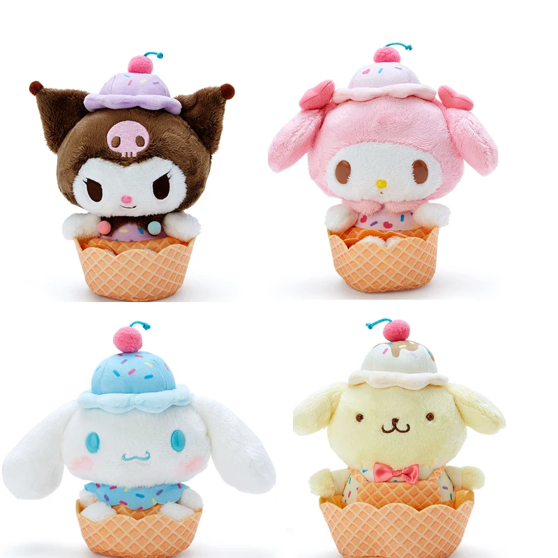 

Sanrio Plush Toy Ice Cream Cone Series Kuromi Melody Cinnamoroll Pom Pom Purin Plushies Anime Figure Stuffed Toys Kid Gift