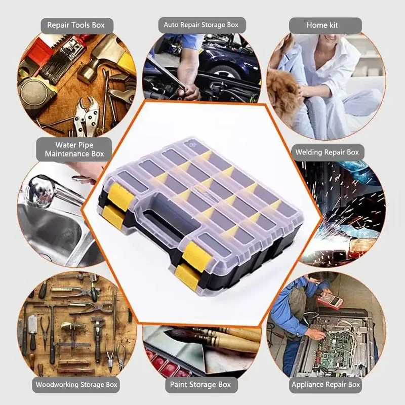 Double Side Small Parts Organizer 34-Compartments with Removable Dividers for Hardware Screws Bolts Nails Tools Storage Box