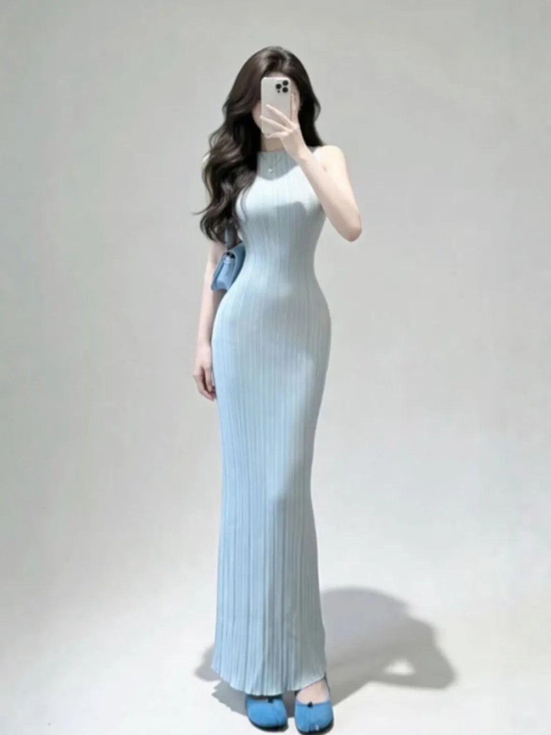 

Sexy Knitted Dress Pure Desire Trendy Street Style Summer Fashion Urban Commute Shoulder Baring Waist Cinched No Sleeve
