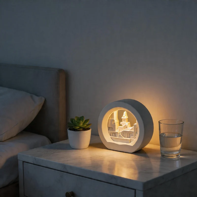 

Luxury Essential Oil Incense Nightlight Santorini Architectural Style Vintage Bedside Lamp Home Decor Gypsum Sculptures Crafts