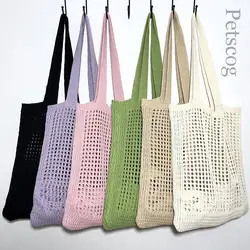 Hollow Out Design Knit Women's Handbag 2023 New Solid Color Large Capacity Shopper Tote Bag Summer Fashion Ladies Shoulder Bags