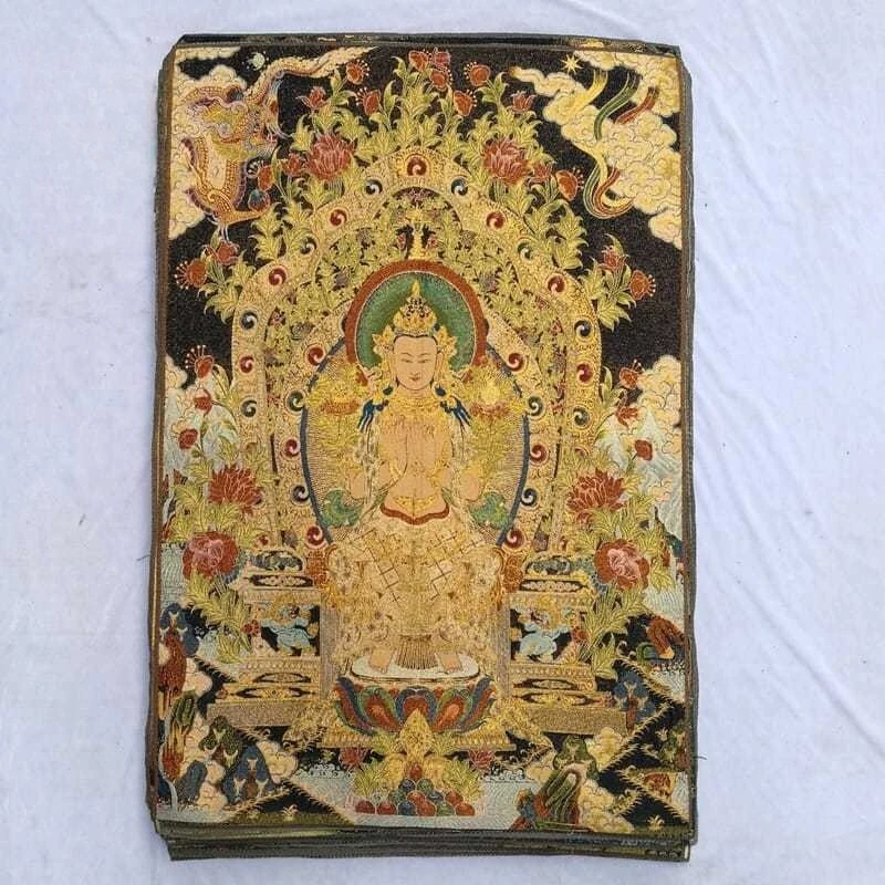 Tibet Tibetan Cloth Silk Dragon flower guanyin Thangka Tangka Embroidery Painting Embroidery Hanging Pictures
