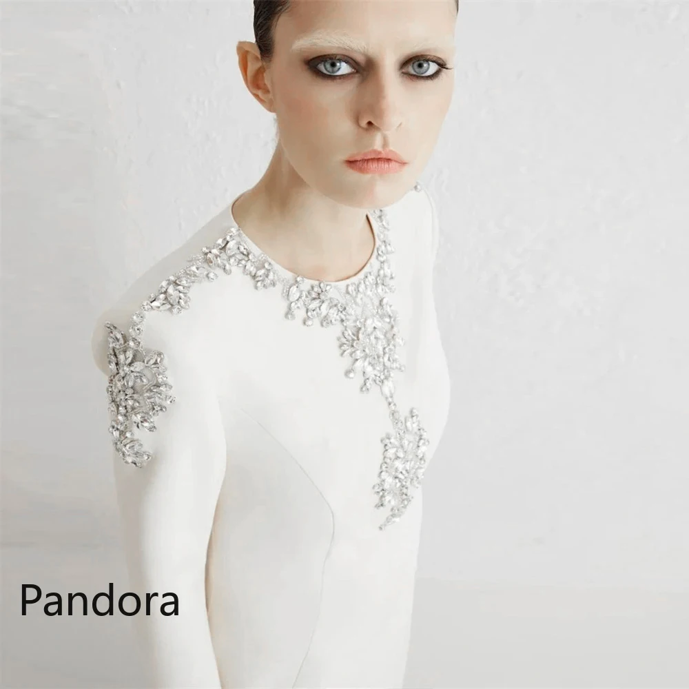 Pandora Ivory O-Neck Prom Dress Long Sleeves Evening Gown With Floor Length Summer Women Wedding Party Dress2024