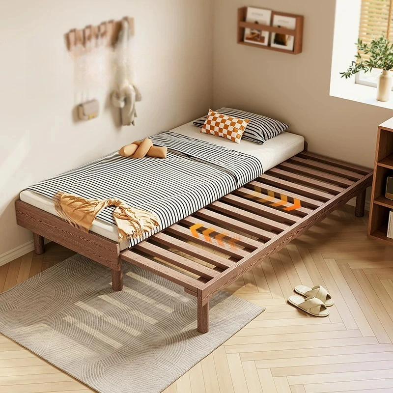 PYH telescopic bed solid wood small apartment temporary second study log suitable for small room pull-out bed