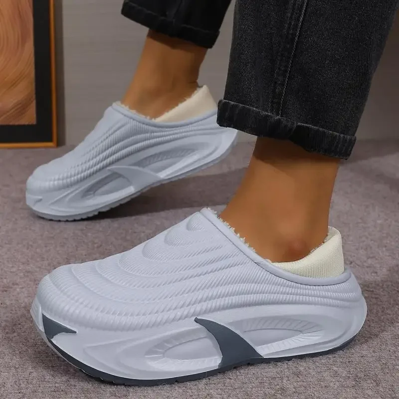 Herren Wasserdichte EVA Warme Plüsch-Hausschuhe Winter 2026 Weiche Dicksohlige Flauschige Pantoffeln Übergrößen Komfort-Plateau-Clogs Schuhe – Detail 3