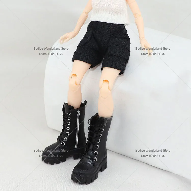 1/12 Scale Mobile Suit Girl Black Thick Soled Faux Leather Lace Up Combat Boots Shoes For 6inch romankey Action Figure Doll