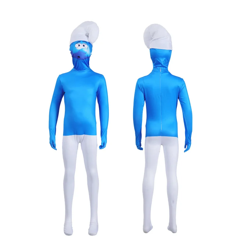 Disfraz azul Smurf mono conjunto película de dibujos animados mono ajustado Cosplay escenario espectáculo costo de rendimiento #
