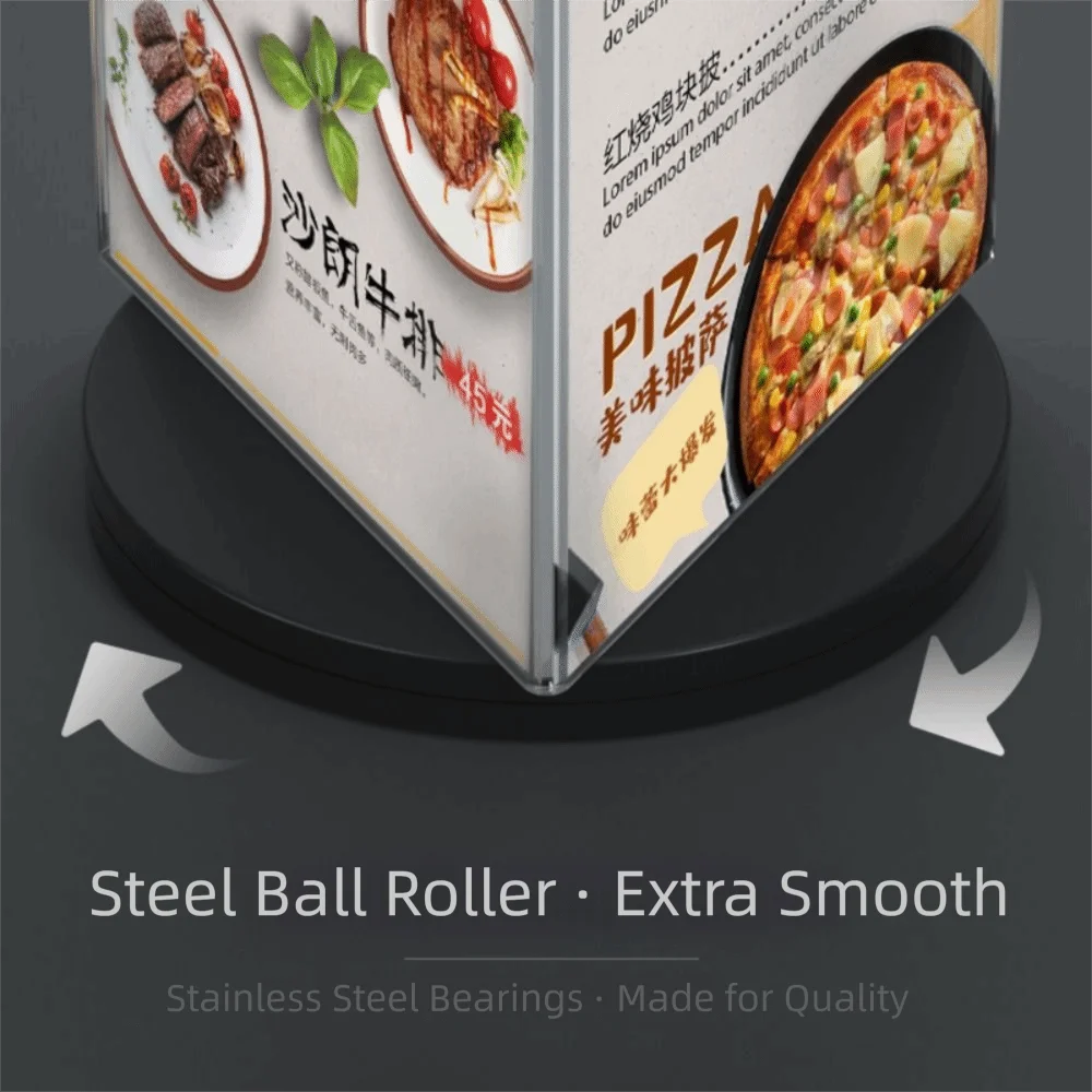 360 Degree Rotating Menu Sign Holder Smooth swivel Three Side Menu Cover Display Stand Reusable Waterproof