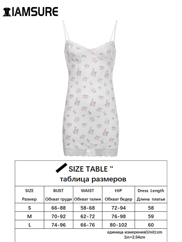 IAMSURE Sweet Lace Trim Floral Bodycon Dress Sexy Slim Cute V-Neck Sleeveless Mini Dresses For Women 2022 Summer Fashion Lady