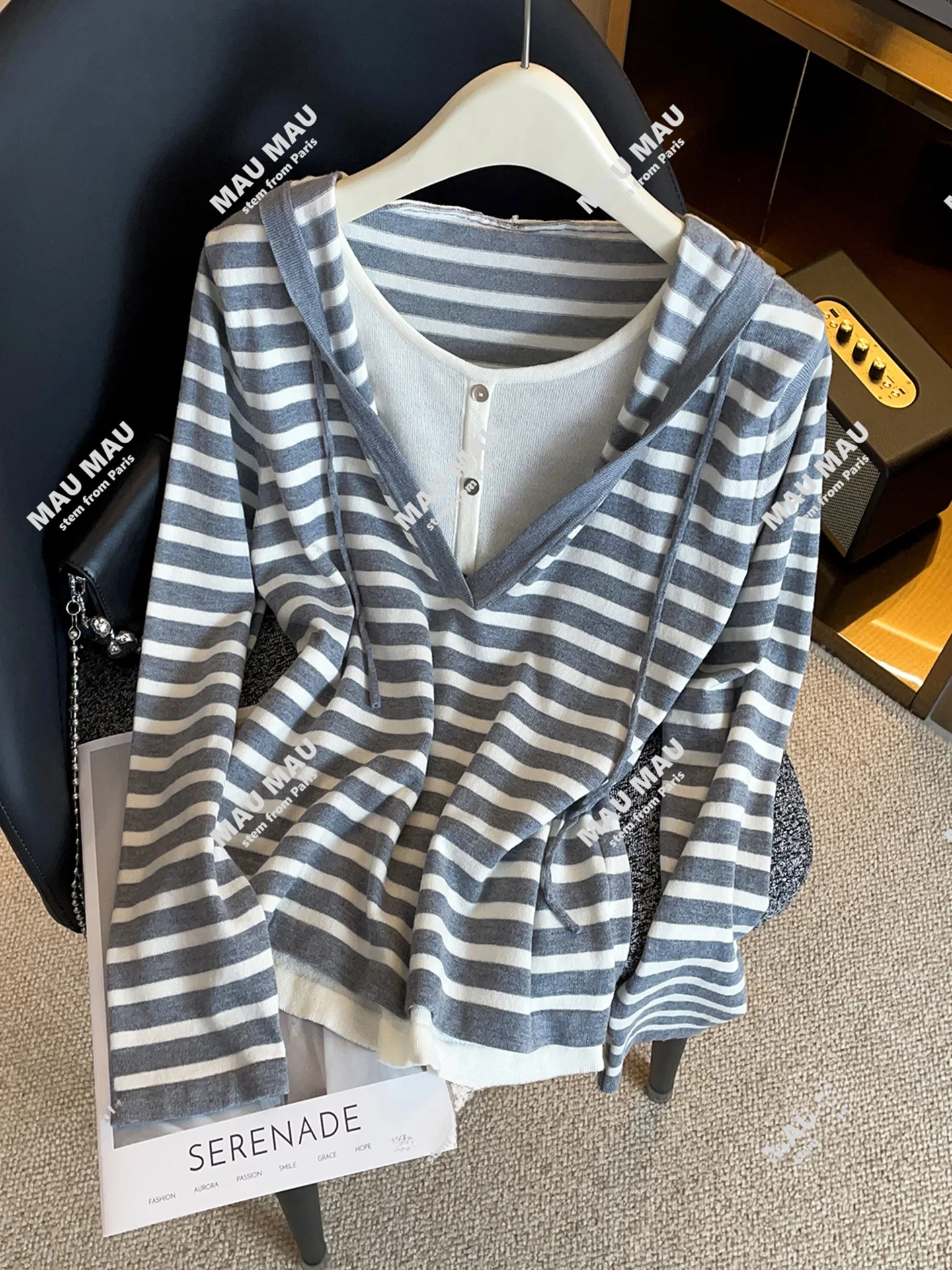 

Высококачественный женский вязаный свитер на шнурке, повседневный универсальный многослойный искусственный двухсекционный дизайн, удобный дышащий V-Ne