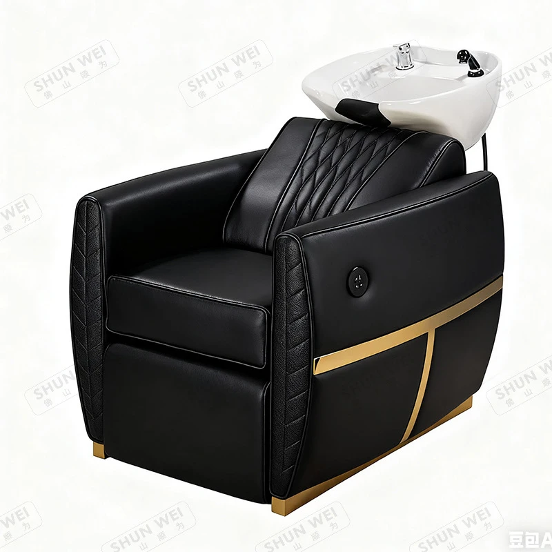 Hair Salons And Barbershops, Shampoo Bed With Ceramic Basin, Luxury Gold Salon Furniture