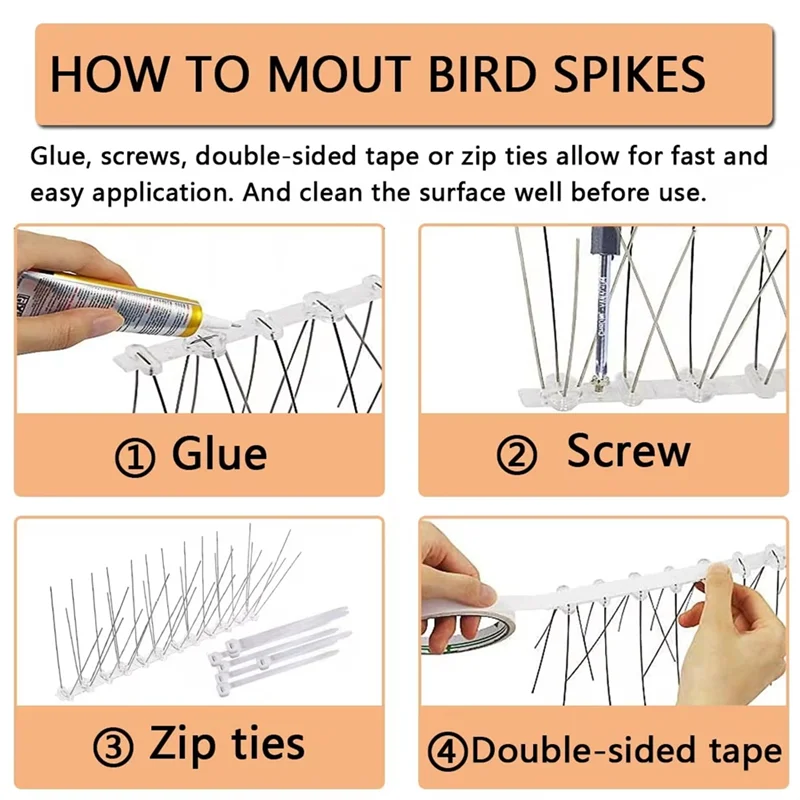 -ESTR 12Pcs Pigeon Spikes Stainless Steel Bird Repeller Set Deterrent Anti Bird Pigeon Squirrel Cat Repellent For Garden Fence