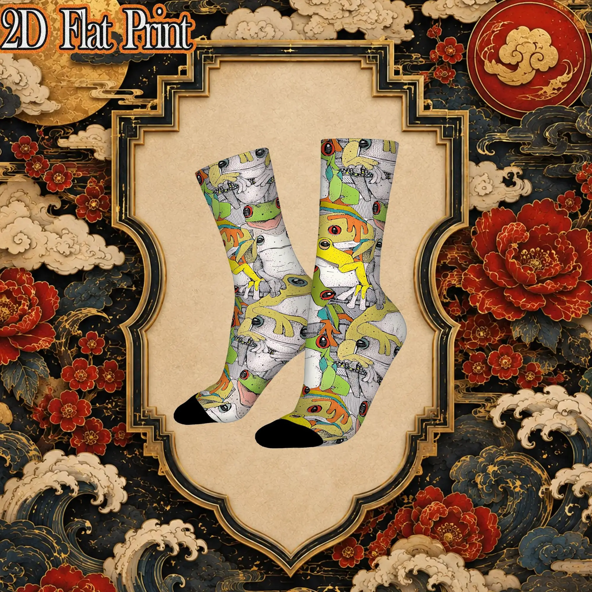 Fashion Retro Just Tree Frogs Col Crazy Men's  Crew Sock Unisex  Funny  compression Socks