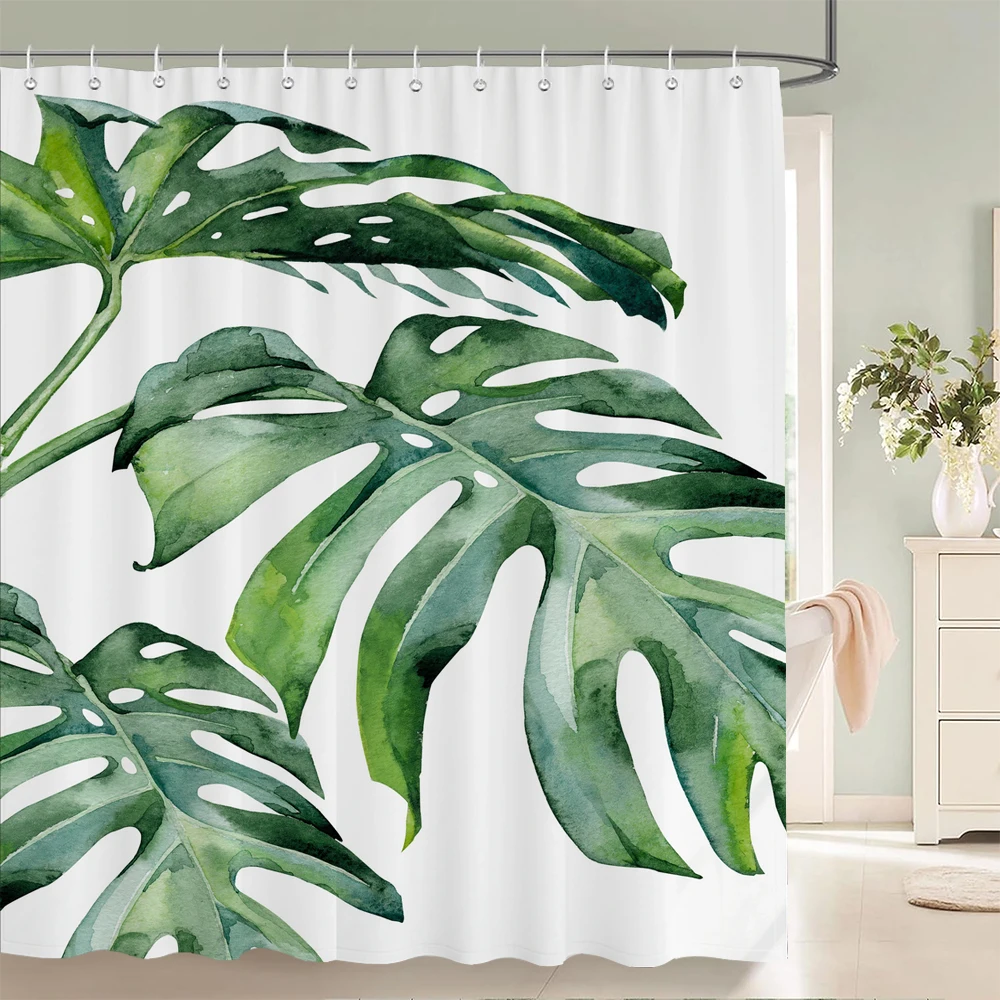Green Leaves Shower Curtain Mat Grass Beauty Bath Shower Mildew Resistant and Polyester Waterproof white Shower Curtain Decor