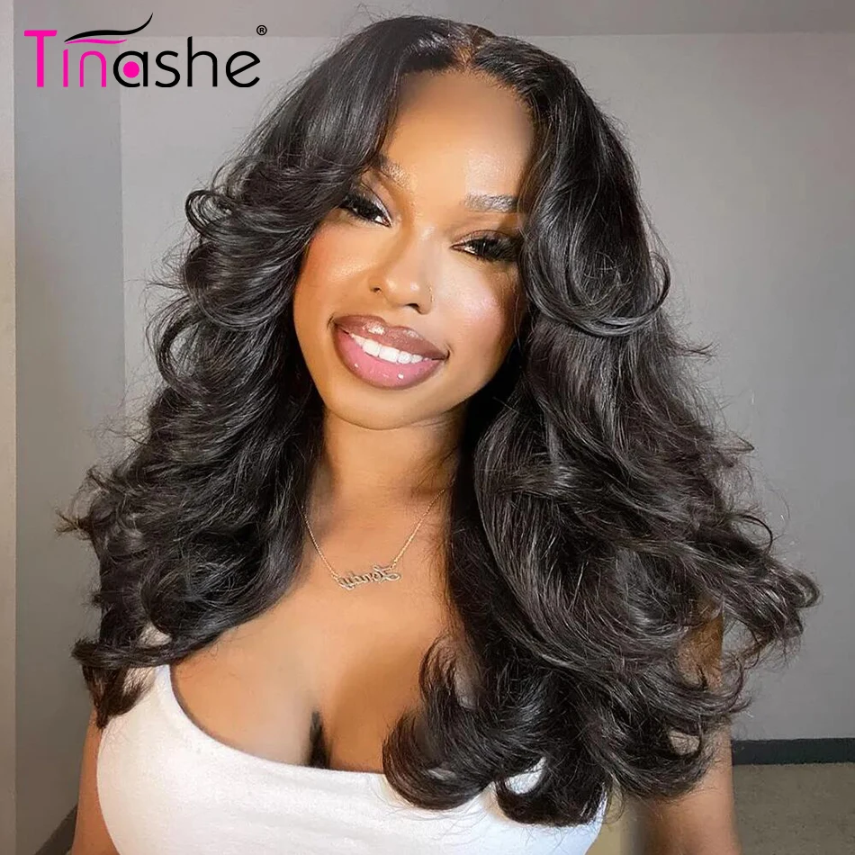 Tinashe износостойкая челка с каркасом для лица, волнистые волосы без клея 6 × 5, предварительно вырезанный парик из человеческих волос с слоями