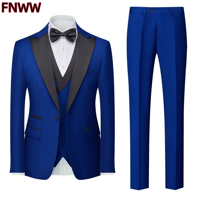 

Men's Ultra-Thin Cotton Wedding Tuxedo Suits Shawl Lapel Biker Style Three-Piece Groomsmen Suit for Autumn Wedding