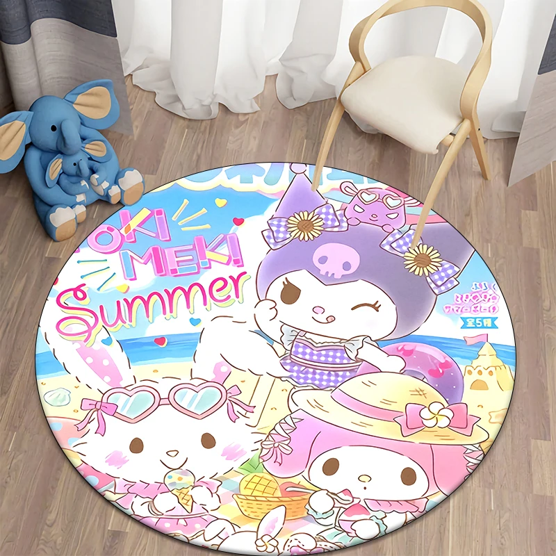 Sanrio Kuromi HD Printed Round Carpet.soft and Comfortable,lovely, Living Room,bedroom,sofa,entry Door Mat.table,chair,gift,Rug