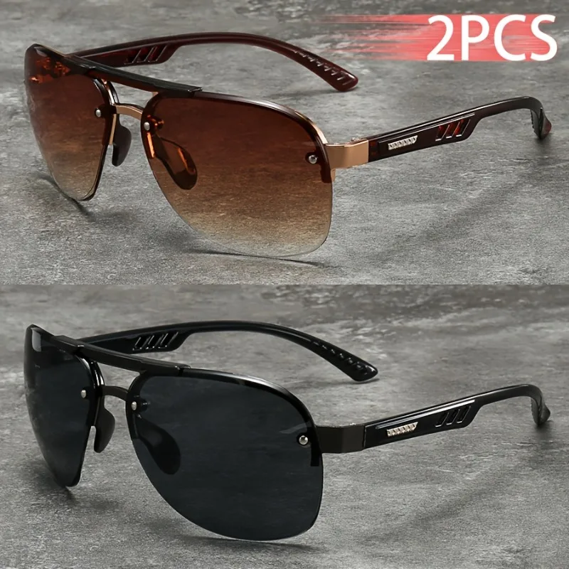 2 Stück Polarisierte Sonnenbrille für Männer und Frauen Retro Halbrahmen UV400 Brille Beliebte Blendfreie Reise- und Fahrbrille