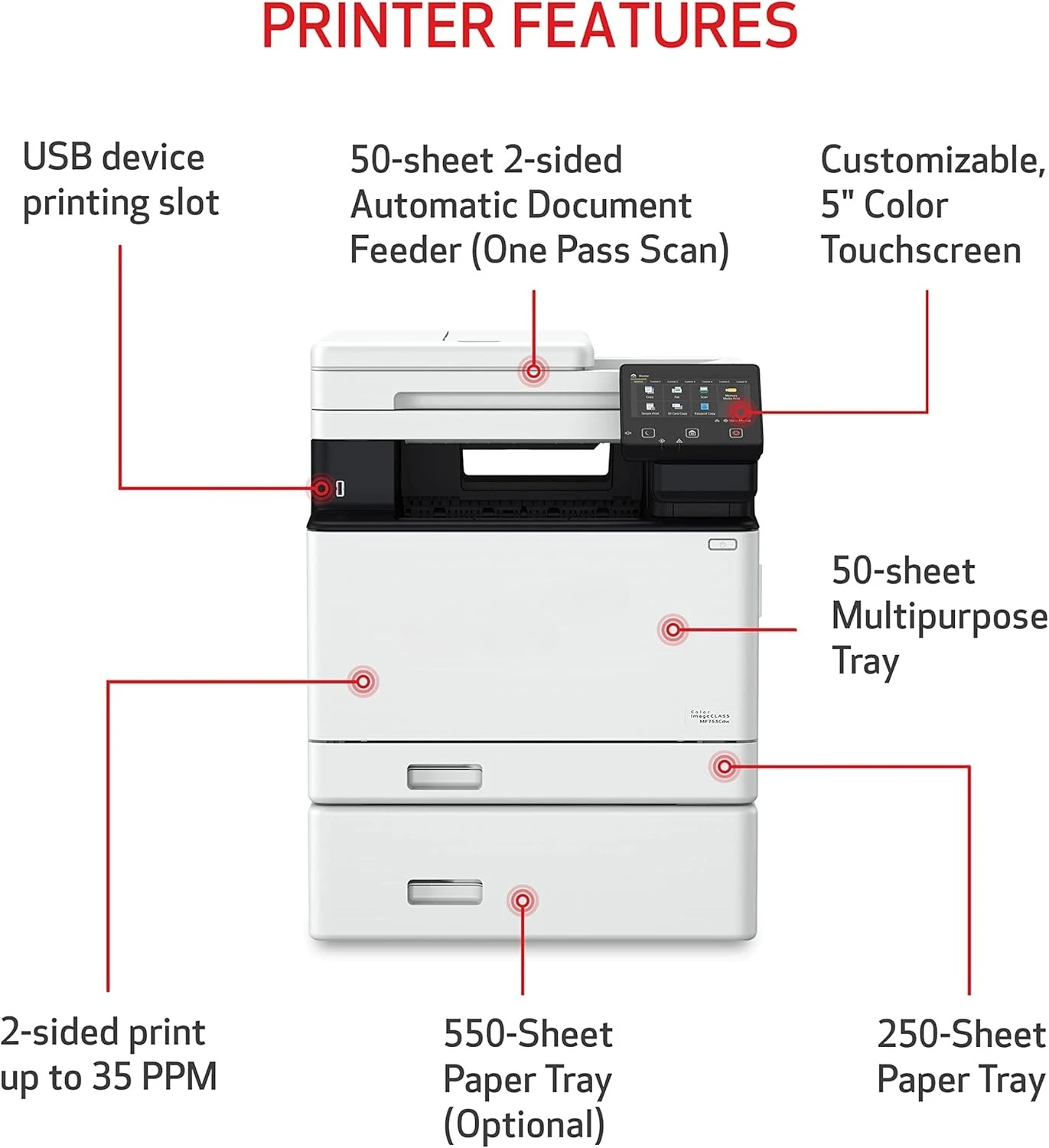 Color imageCLASS MF753Cdw - Wireless Duplex Laser Printer, All-In-One with Scanner, Copier, Fax, Auto Document Feeder image 3