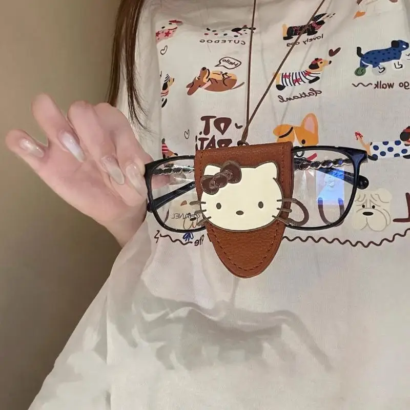 Sanrio Hello Kitty Sweet Neck Halter Leather Glasses Cute Storage Bag All-Match Leisure Long Style Necklace Female Sweater Chain