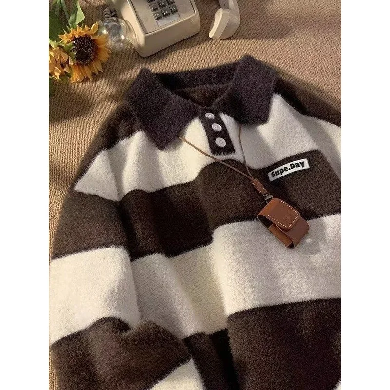 

Американский полосатый свитер большого размера для мужчин, осень-зима, большие размеры 250, вязаная верхняя одежда Pou Lazy Sle