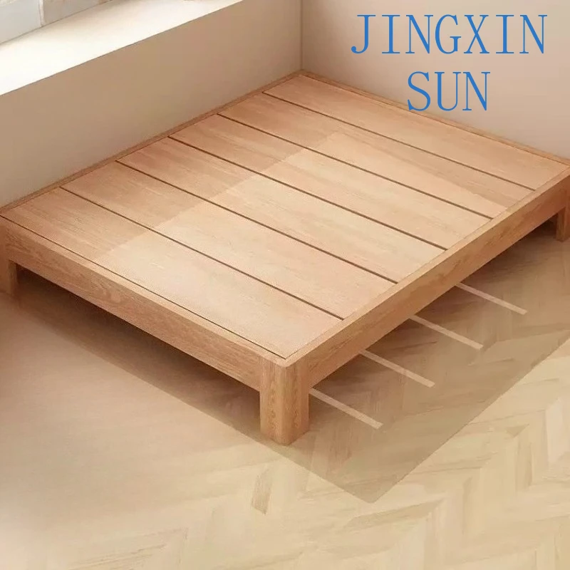 Minimalist Modern No Bedside Ribs Bed Shelf Tatami Bedroom Hotel Hotel School Tatami Bed Frame Solid Wood Furniture Simple Bed