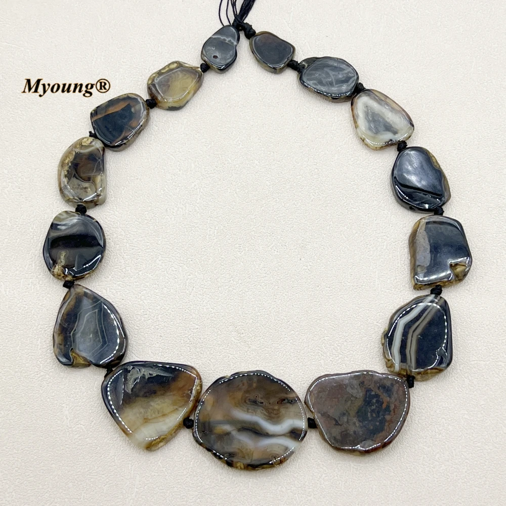 20Inchs Irregular Graduated Natural Brown Agates Slice Pendant Beads For DIY Choker Necklace Making MY230798