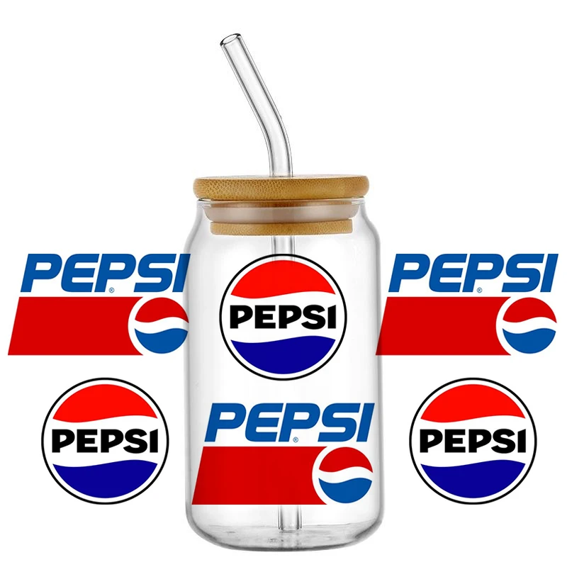 Cola Soda diseño de patrón UV DTF envolturas pegatina de transferencia DIY para taza de vidrio Libbey de 16oz envoltura impermeable calcomanías de transferencia taza