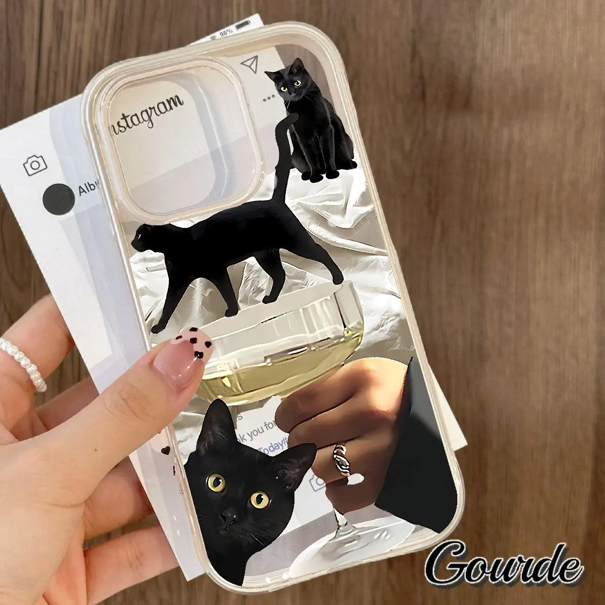 Gourde لطيف الجبن متعة القط Instagram واضح جراب هاتف جراب هاتف آيفون 13 12 14 15 زائد آيفون 16 برو ماكس غطاء مقاوم للصدمات