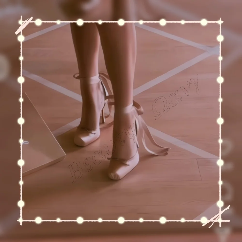 Escarpins noués en croix nue, chaussures de Ballet en soie, bout rond, talons hauts, chaussures fines à talons hauts pour femmes, 2025 Zapatos Para Mujere