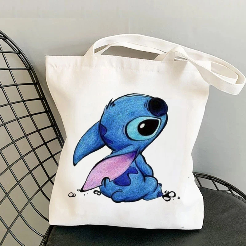 Kawaii Stitch Canvas Bags Disney Shoulder Bag Fashion Tote Bags Cartoon Printed Tote Bag Large Capacity Handbag Shopping Bags