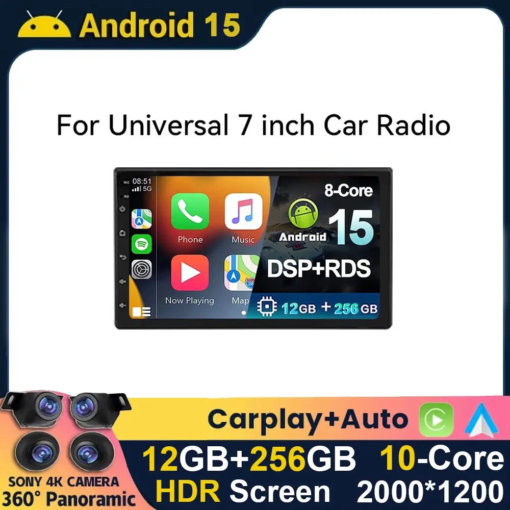 

7 Inch Android 15 For Universal For Volkswagen For Nissan For Hyundai For Kia For Toyota Car Video Navigation carplay+auto GPS