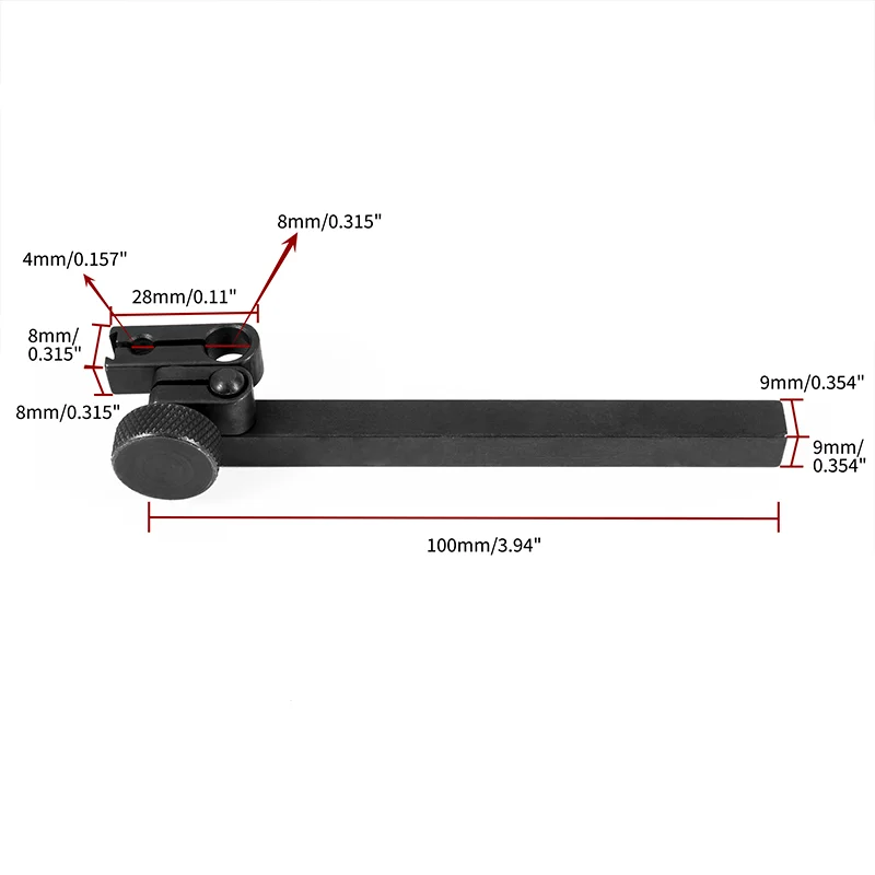 Dasqua High Quality Stem Section 9x9mm Stem Length 100mm Clamp Hole 6/8/Dovetail Dial Test Indicator Holder