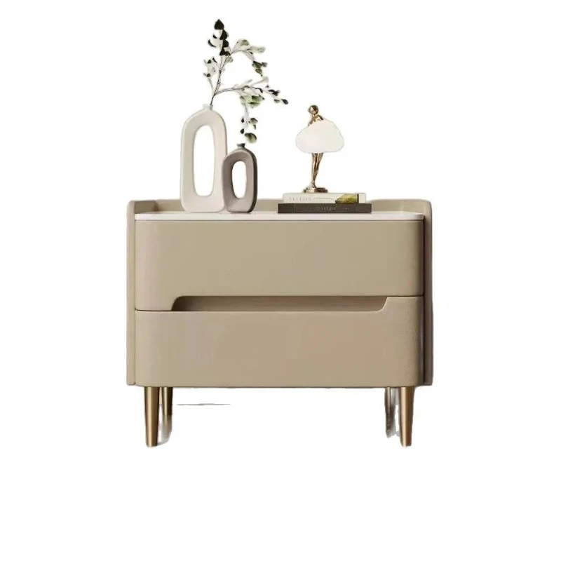 Modern Bedside Tables Furniture Bedside Tables with Drawers Smooth Marble Top Gold Metal Legs Faux